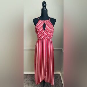 MIKEY & Joey Red White Stripe Halter Neck Midi Dress Size M